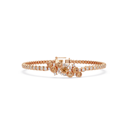 Round colorstone cluster and pavé link bracelet in rose gold with topaz stones