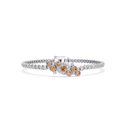 Round colorstone cluster and pavé link bracelet in white gold with topaz stones