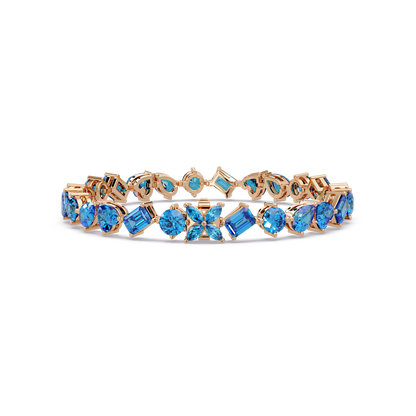 Five-shape aquamarine blue colorstone tennis bracelet in rose gold