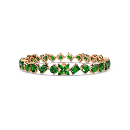 Five-shape emerald green colorstone tennis bracelet in rose gold