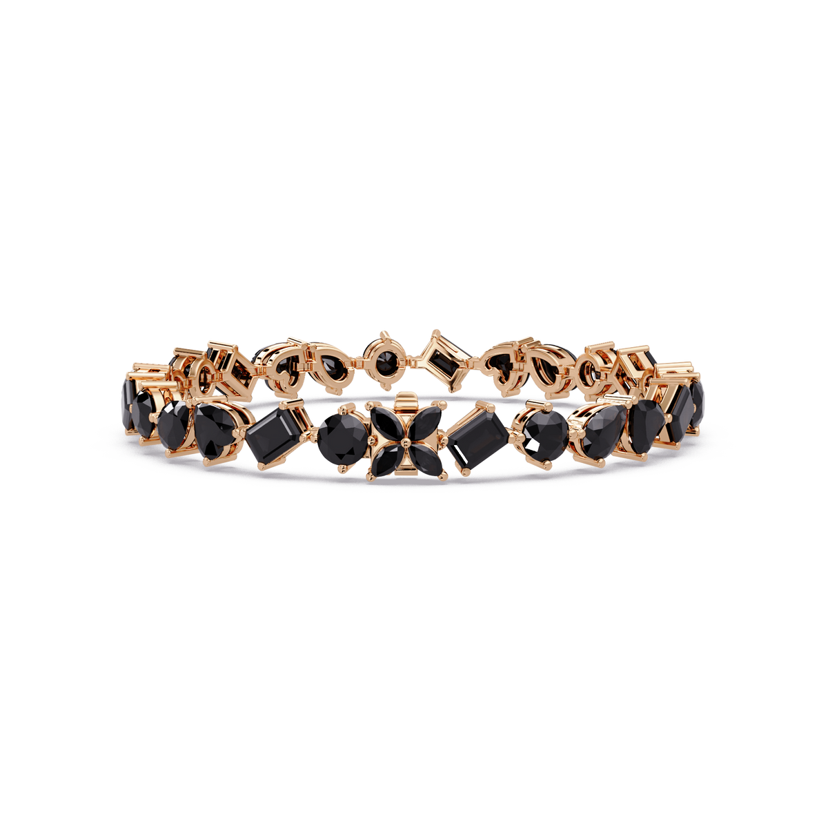 Five-shape onyx colorstone tennis bracelet in rose gold