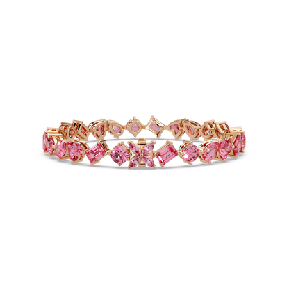 Five-shape tourmaline pink colorstone tennis bracelet in rose gold