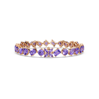 Five-shape amethyst purple colorstone tennis bracelet in rose gold