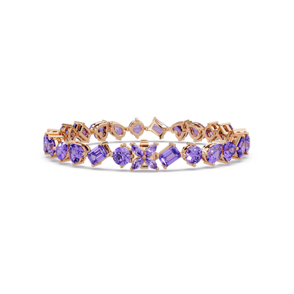 Five-shape amethyst purple colorstone tennis bracelet in rose gold