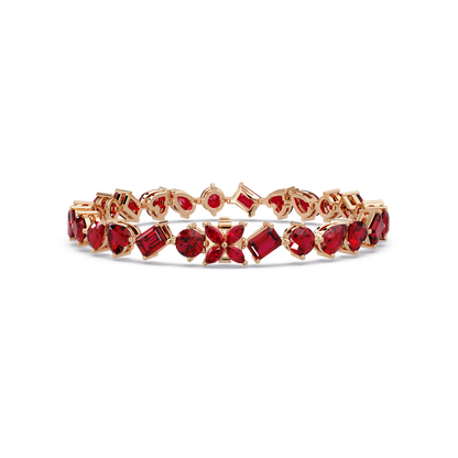 Five-shape ruby red colorstone tennis bracelet in rose gold
