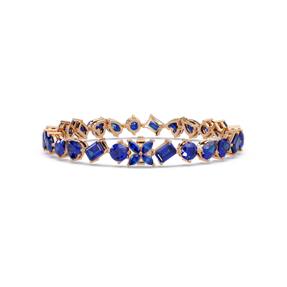 Five-shape sapphire blue colorstone tennis bracelet in rose gold