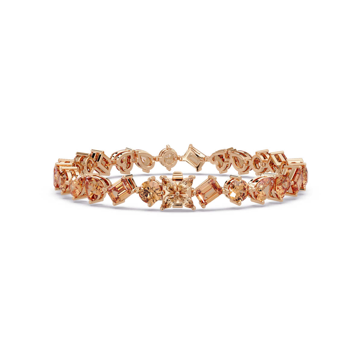 Five-shape champagne topaz colorstone tennis bracelet in rose gold