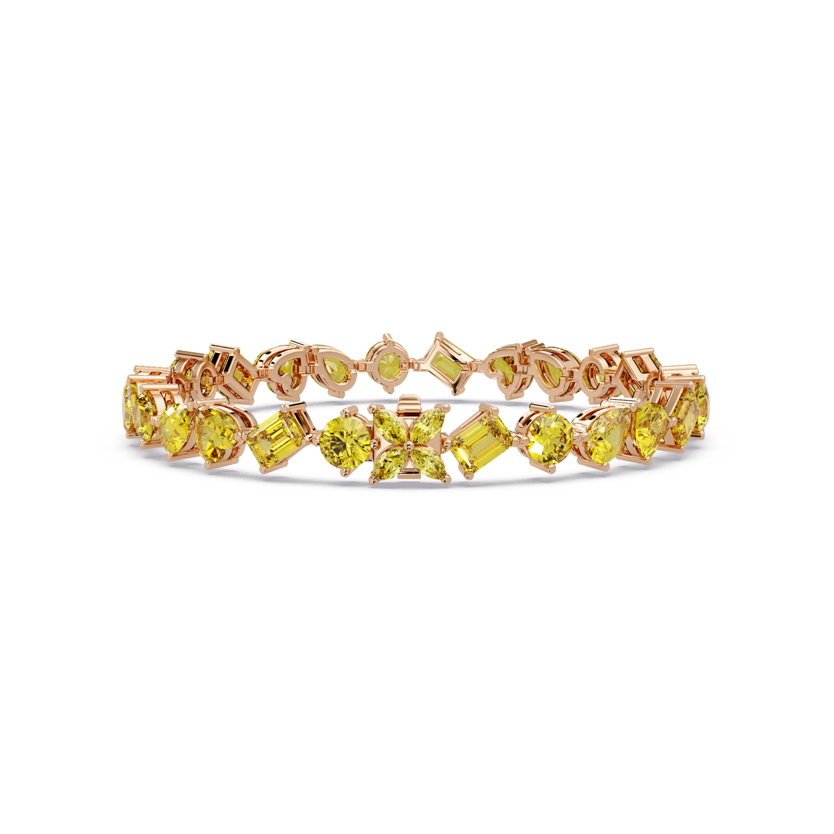 Five-shape citrine yellow colorstone tennis bracelet in rose gold