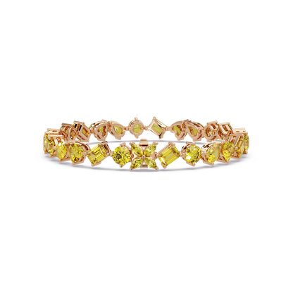 Five-shape citrine yellow colorstone tennis bracelet in rose gold