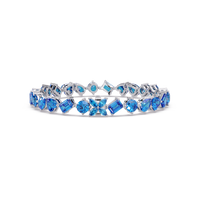 Five-shape aquamarine blue colorstone tennis bracelet in white gold