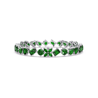 Five-shape emerald green colorstone tennis bracelet in white gold
