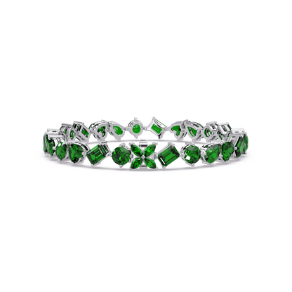 Five-shape emerald green colorstone tennis bracelet in white gold