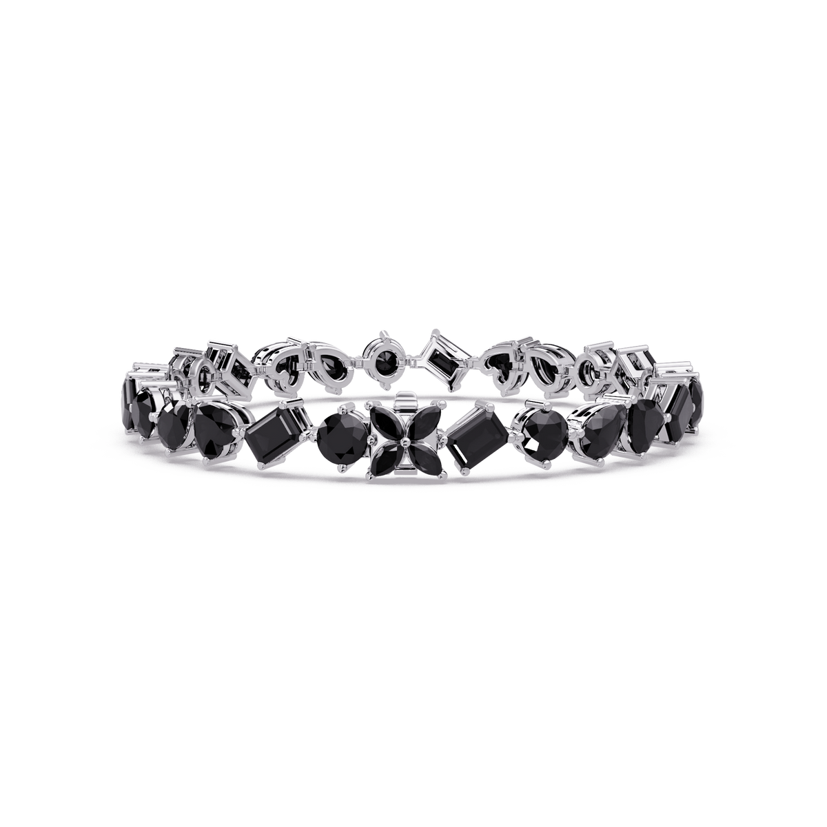 Five-shape onyx colorstone tennis bracelet in white gold