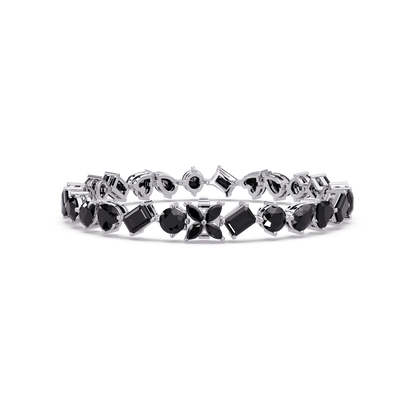 Five-shape onyx colorstone tennis bracelet in white gold