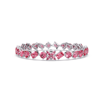 Five-shape tourmaline pink colorstone tennis bracelet in white gold