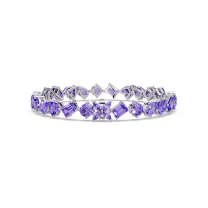 Five-shape amethyst purple colorstone tennis bracelet in white gold