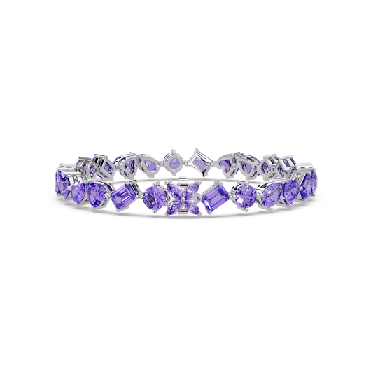 Five-shape amethyst purple colorstone tennis bracelet in white gold