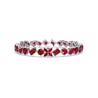 Five-shape ruby red colorstone tennis bracelet in white gold