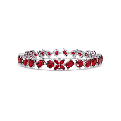 Five-shape ruby red colorstone tennis bracelet in white gold