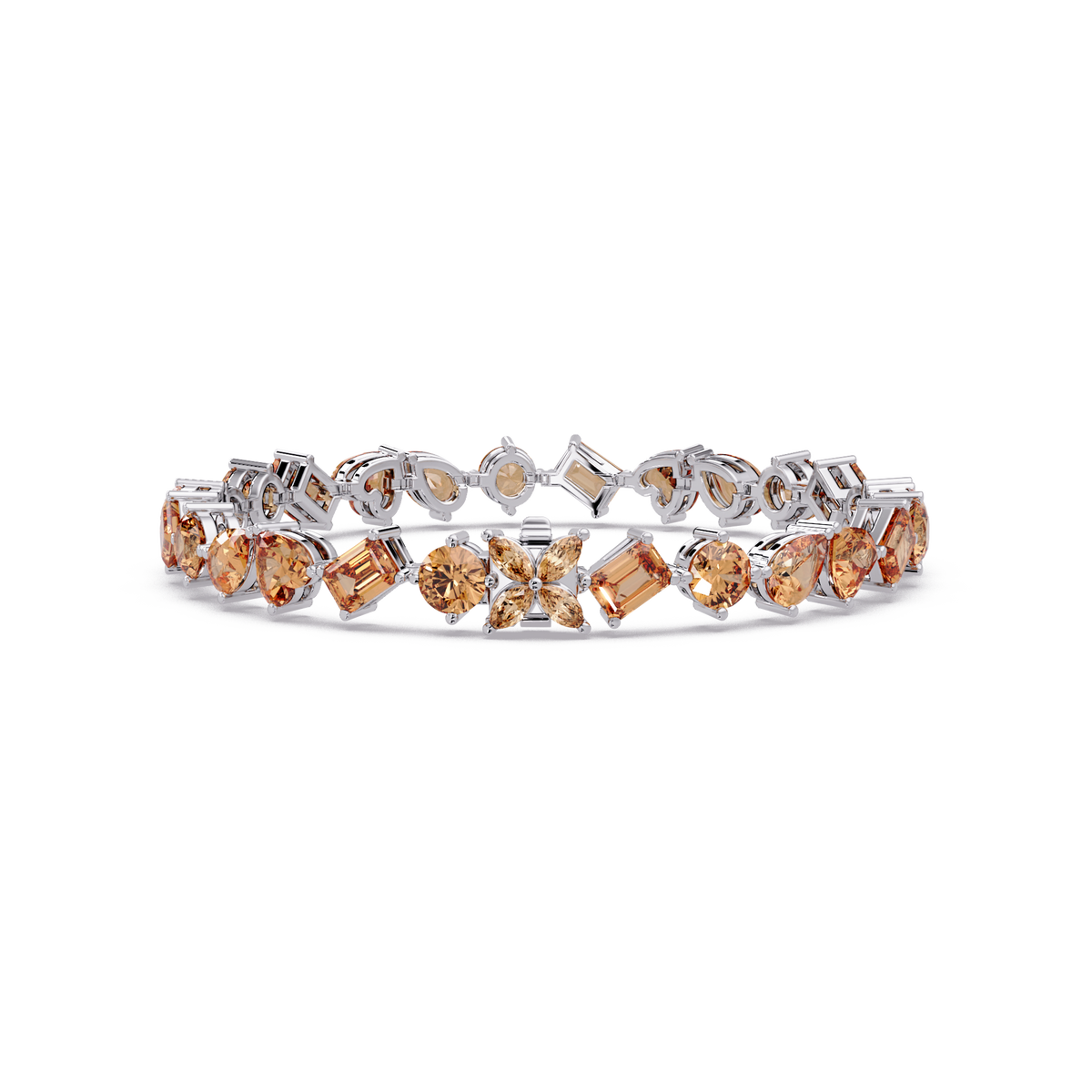 Five-shape champagne topaz colorstone tennis bracelet in white gold