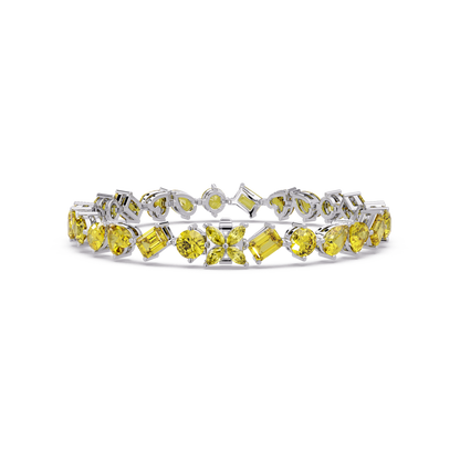 Five-shape citrine yellow colorstone tennis bracelet in white gold