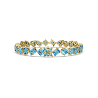 Five-shape aquamarine blue colorstone tennis bracelet in yellow gold