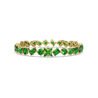 Five-shape emerald green colorstone tennis bracelet in yellow gold