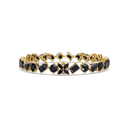Five-shape onyx colorstone tennis bracelet in yellow gold