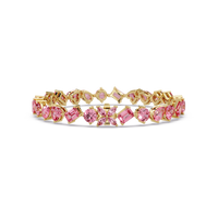 Five-shape tourmaline pink colorstone tennis bracelet in yellow gold