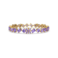 Five-shape amethyst purple colorstone tennis bracelet in yellow gold