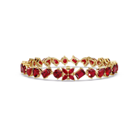 Five-shape ruby red colorstone tennis bracelet in yellow gold