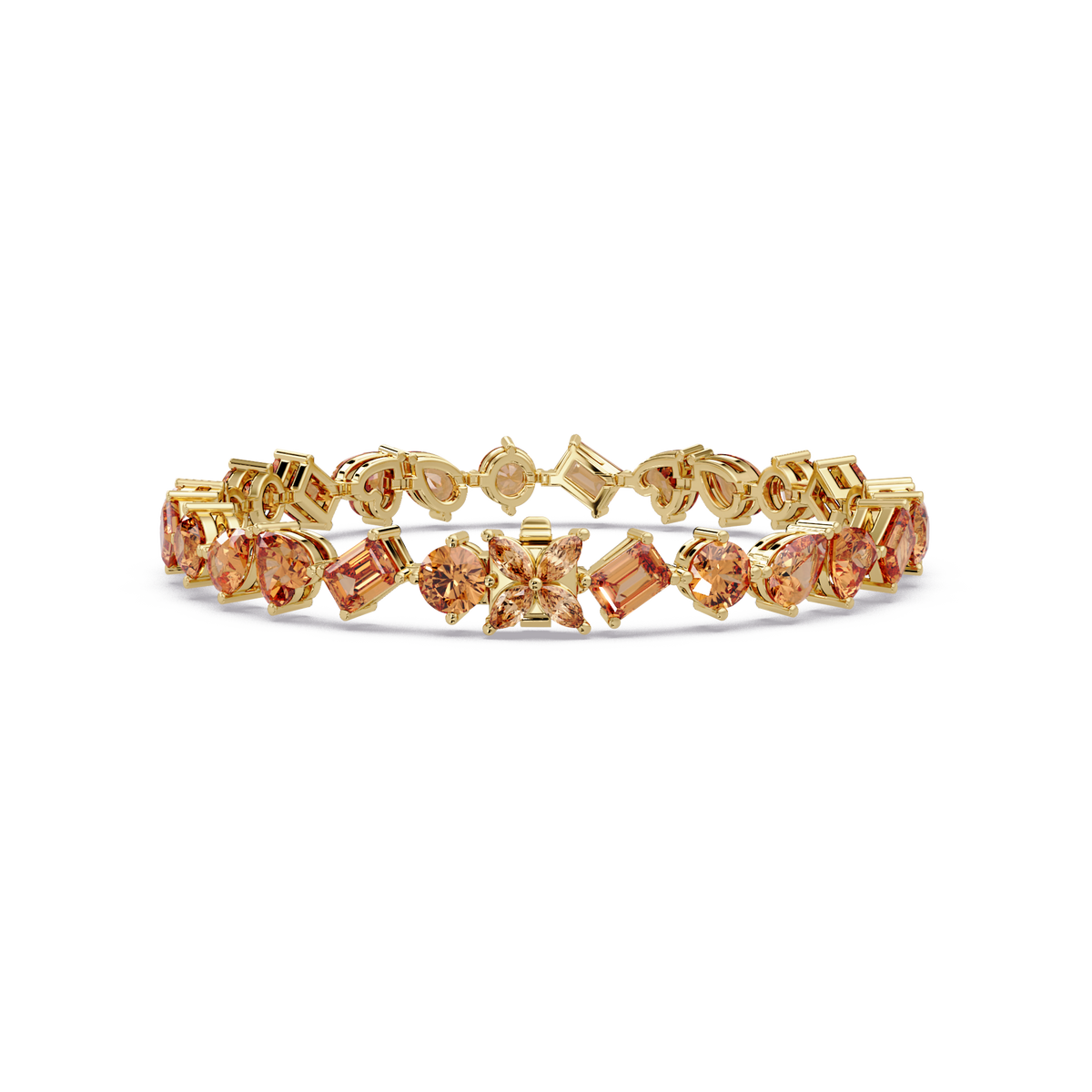 Five-shape champagne topaz colorstone tennis bracelet in yellow gold