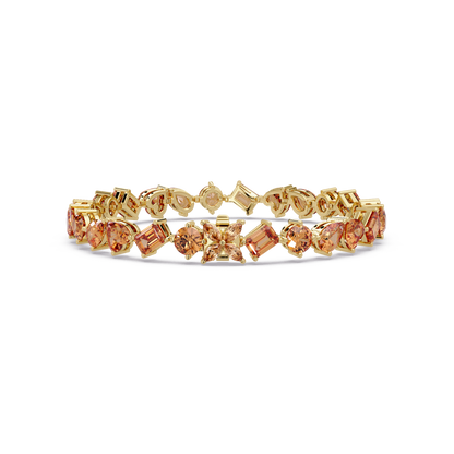 Five-shape champagne topaz colorstone tennis bracelet in yellow gold
