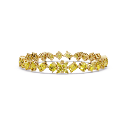 Five-shape citrine yellow colorstone tennis bracelet in yellow gold