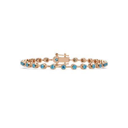 Round aquamarine blue colorstone tennis bracelet in rose gold