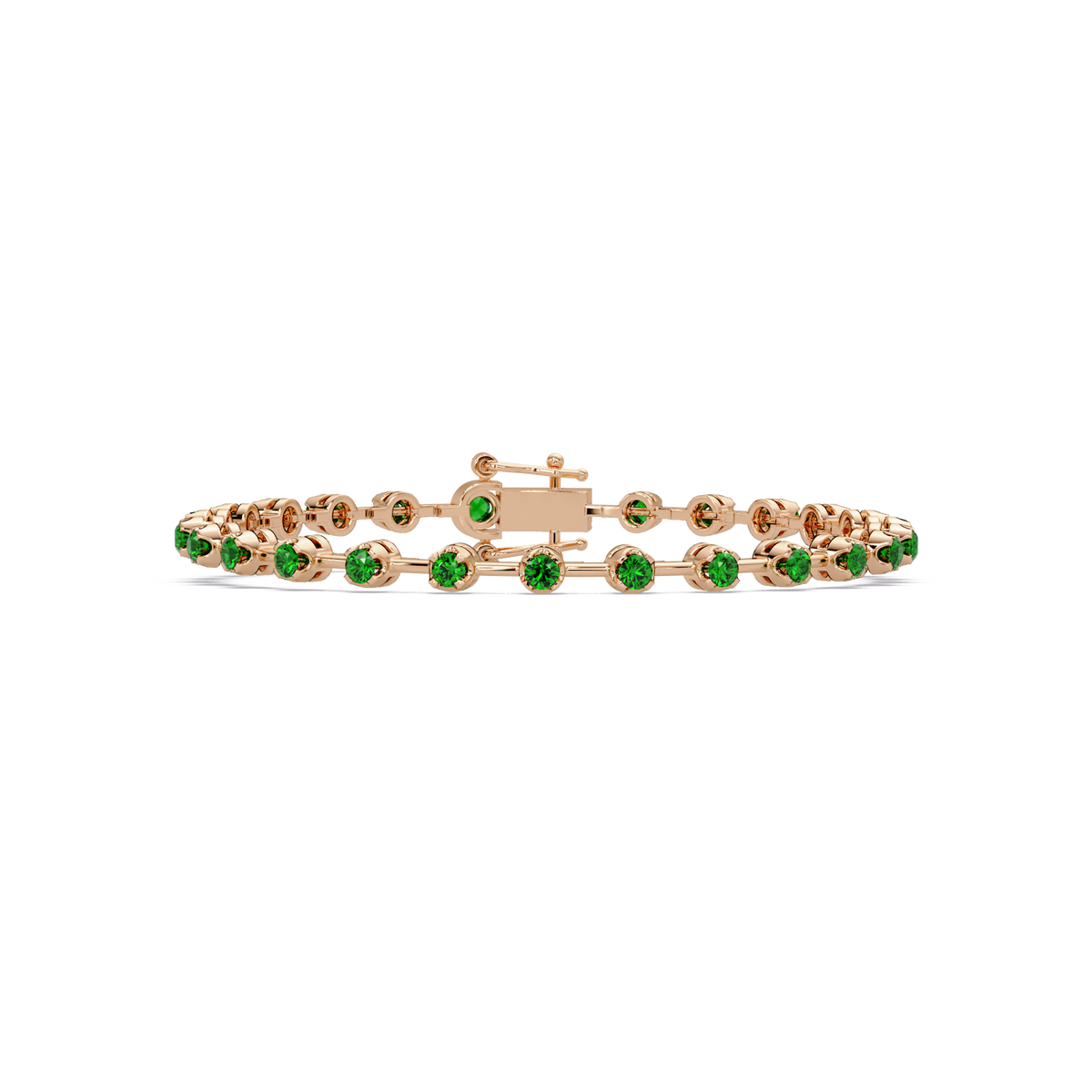 Round emerald green colorstone tennis bracelet in rose gold
