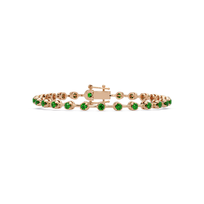 Round emerald green colorstone tennis bracelet in rose gold