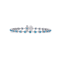 Round aquamarine blue colorstone tennis bracelet in white gold