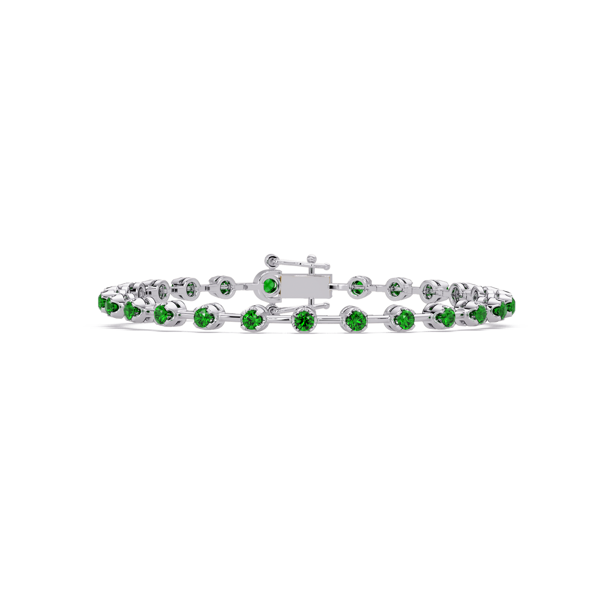 Round emerald green colorstone tennis bracelet in white gold