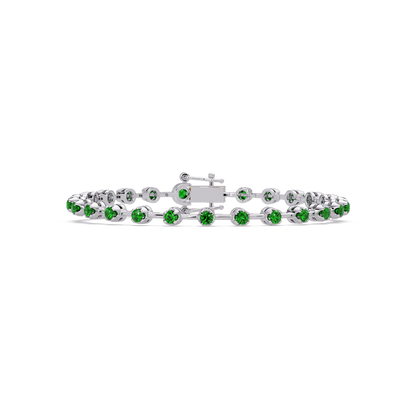 Round emerald green colorstone tennis bracelet in white gold