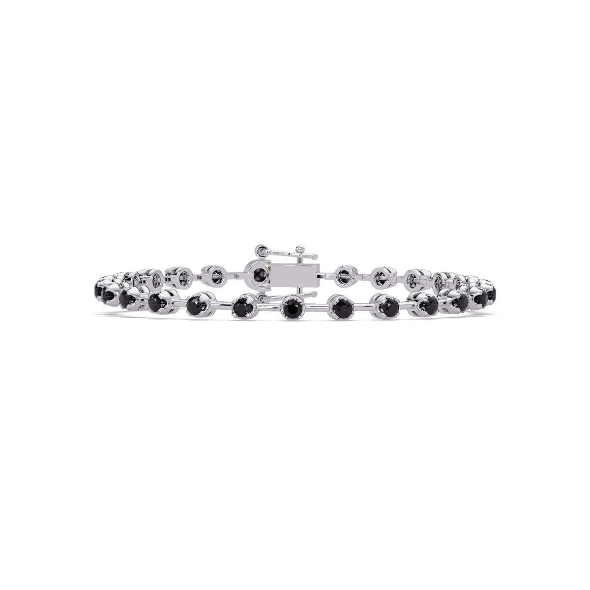 Round onyx colorstone tennis bracelet in white gold