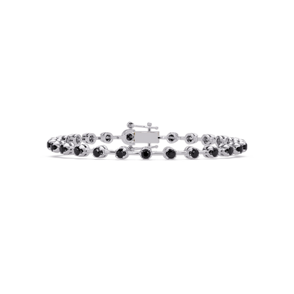 Round onyx colorstone tennis bracelet in white gold