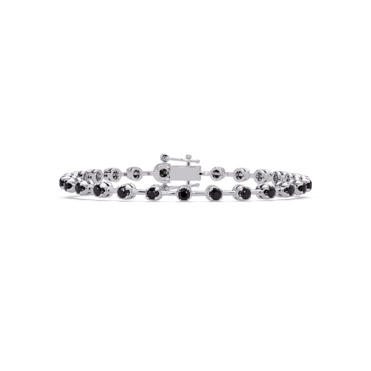 Round onyx colorstone tennis bracelet in white gold