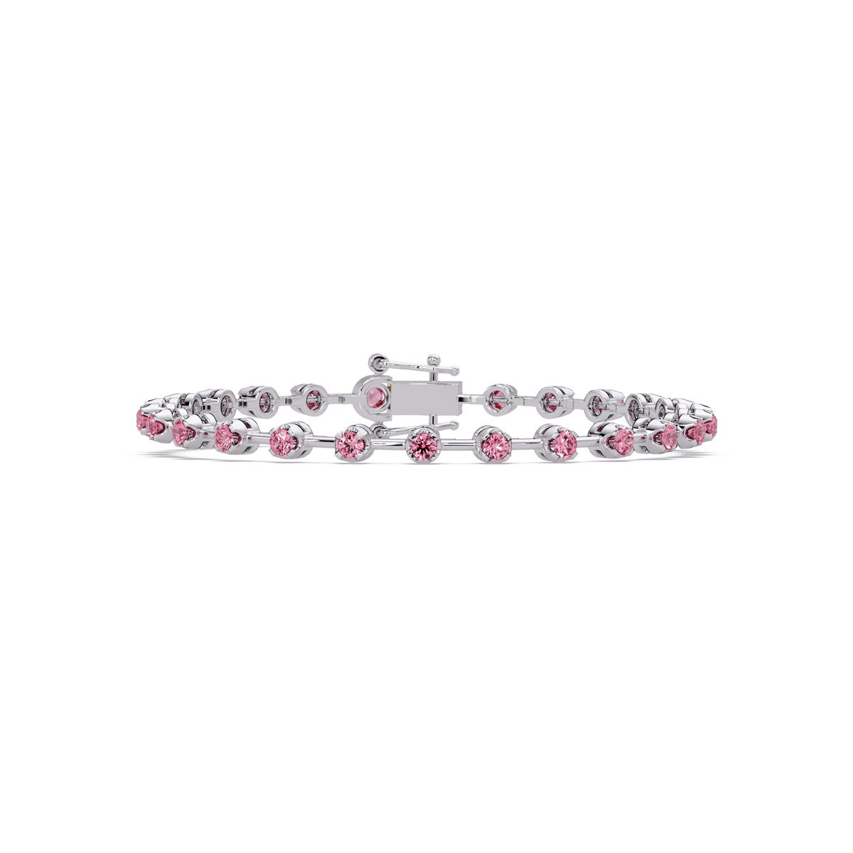 Round tourmaline pink colorstone tennis bracelet in white gold