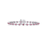 Round tourmaline pink colorstone tennis bracelet in white gold
