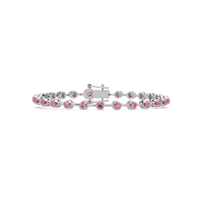 Round tourmaline pink colorstone tennis bracelet in white gold