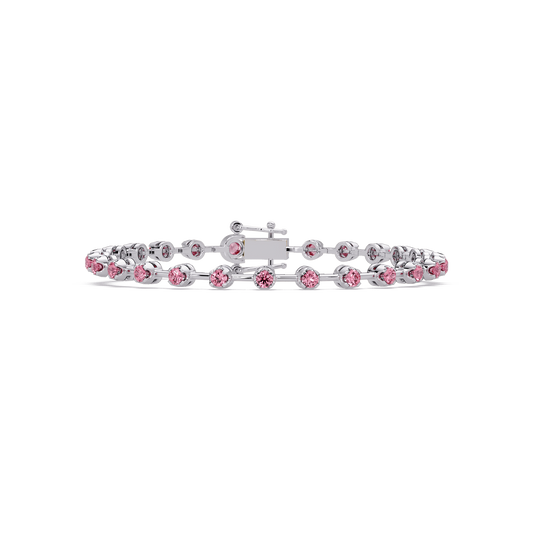 Round tourmaline pink colorstone tennis bracelet in white gold