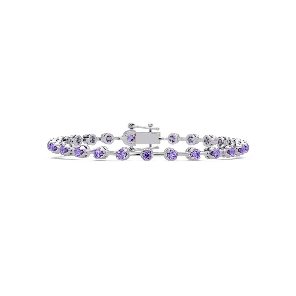Round amethyst purple colorstone tennis bracelet in white gold