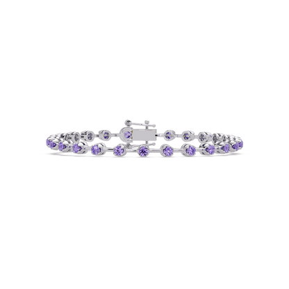 Round amethyst purple colorstone tennis bracelet in white gold