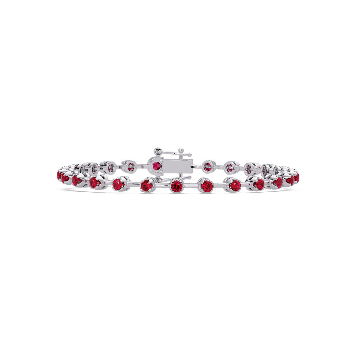 Round ruby red colorstone tennis bracelet in white gold